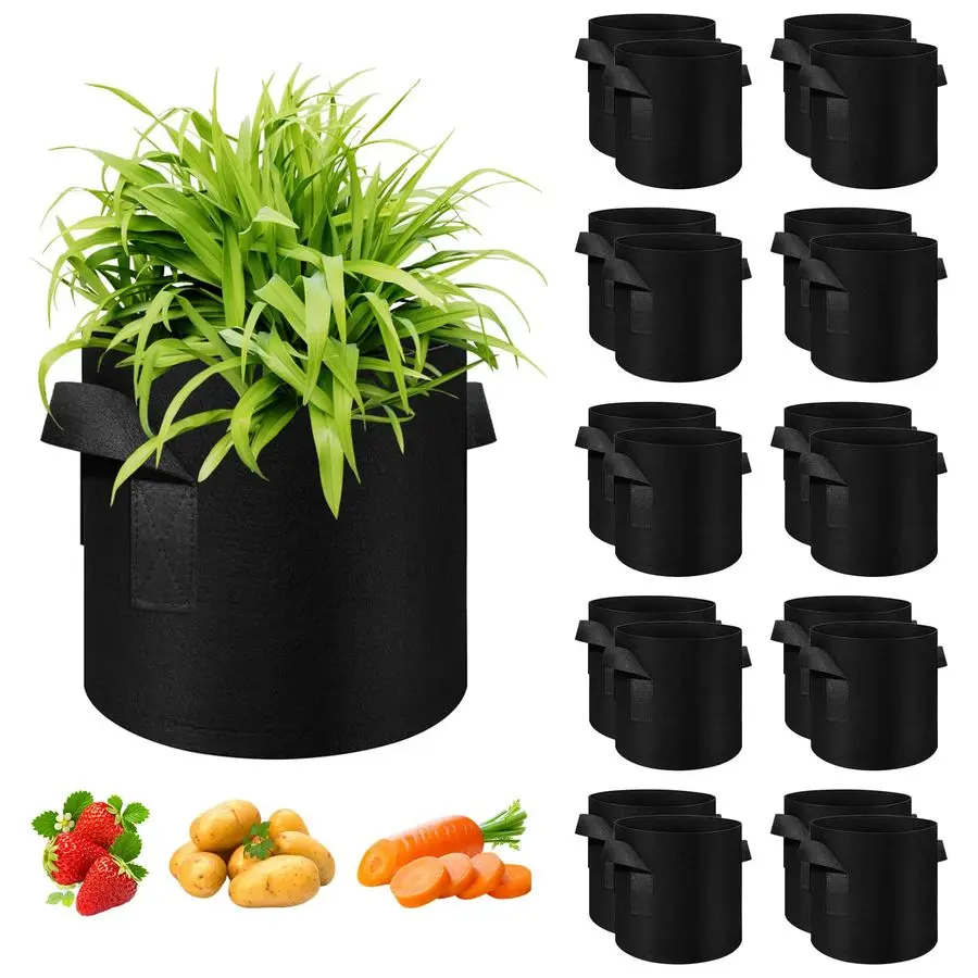 

Мешки для выращивания растений (20 шт.), сверхпрочные, из утолщенного нетканого материала, с ручками, для овощей, цветов и фруктов