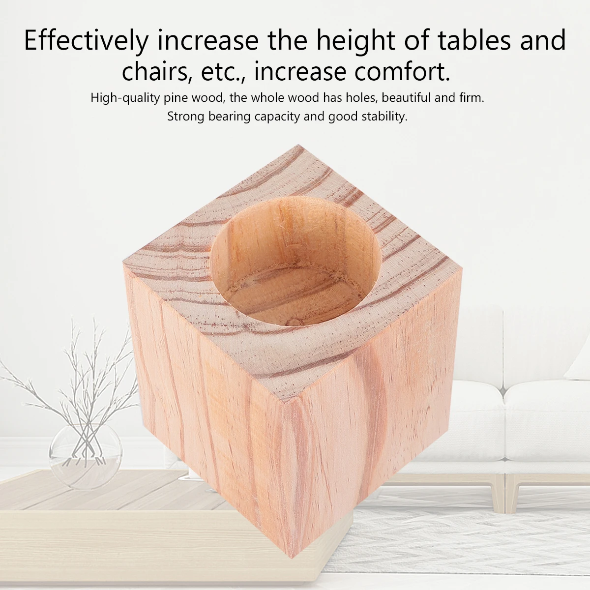 

Solid Wood Furniture Risers 5cm Height Increase for Tables Chairs Round Edge Non-scratch Pine Wood Sturdy Table Lifts
