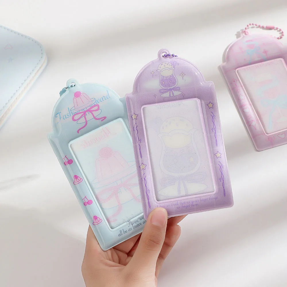 PVC Photocards Holder Cute Sweet Bow Photo Sleeves Bag Pendant Cartoon Card Holder Key Chain Card Pouch 3 Inch