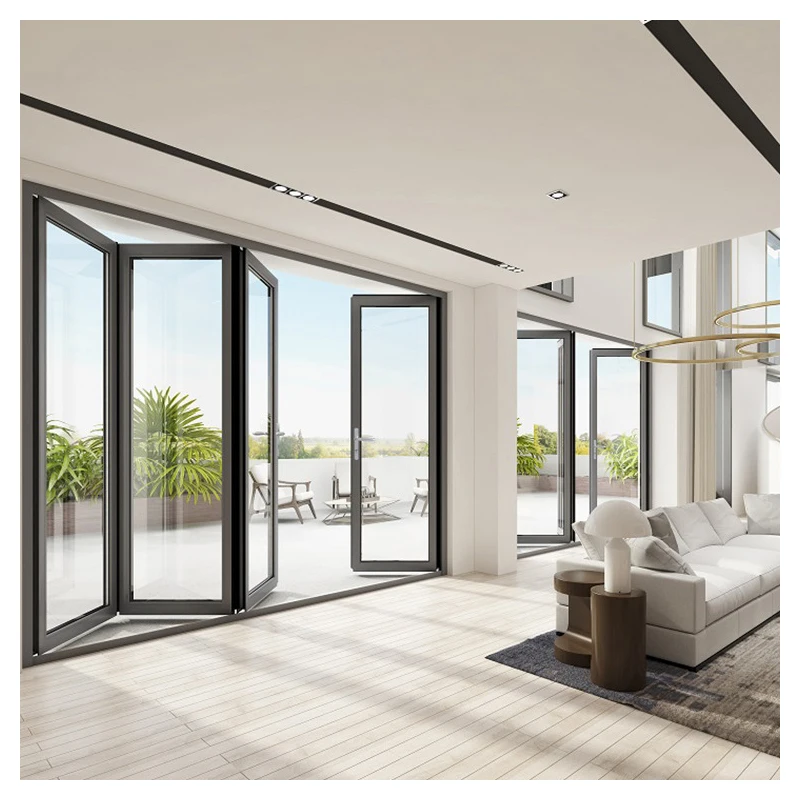 Hihaus Villas Aluminium Glass Roofing Luxury Double Glazed Fold Bifold Patio Glass Door