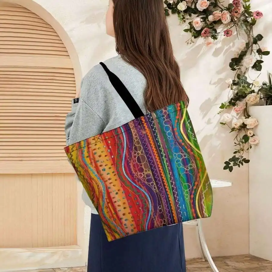 

Bohemian Style Casual Tote Bag With Colorful Striped Pattern Women Fashion Shopping Bag