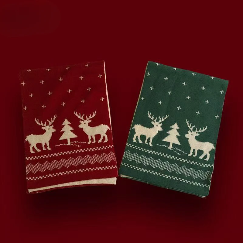 2024 New Winter Practical Everything Hot Sell Knitted Bib Christmas Deer New Year Scarf Female Lovely Elk Red Warm Wind