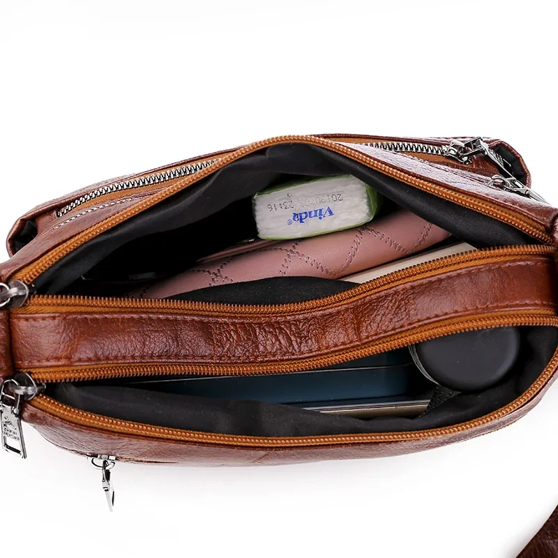 Fashion Vintage Women Shoulder Bag Soft Pu Leather Crossbody Bag Brown Washed Messenger Bag Female Casual Handbags