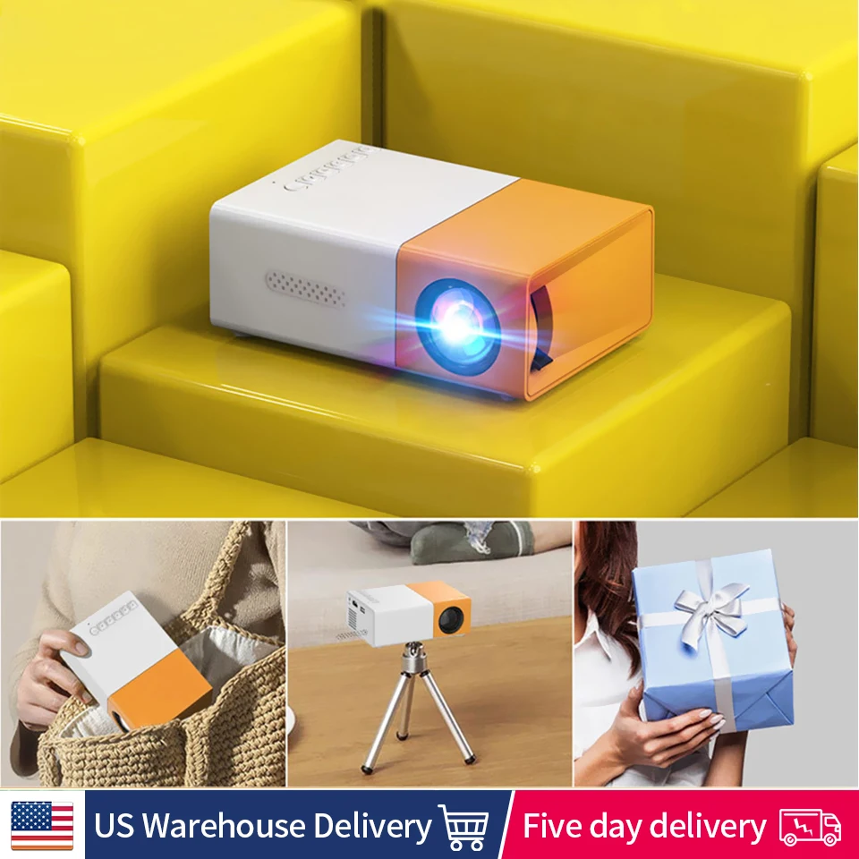 WiFi projector, portable compatible with mobile phones, computers, HDMl, USB HD movie projector, portable