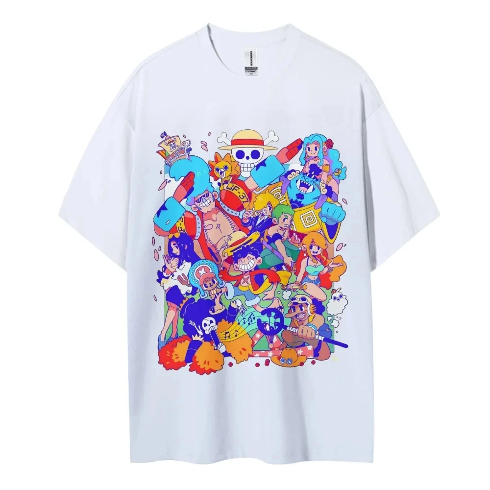 One Piece Men's and Women's 2026 Summer New Anime Harajuku Printed American Trendy Casual Parent Child Short Sleeve Top