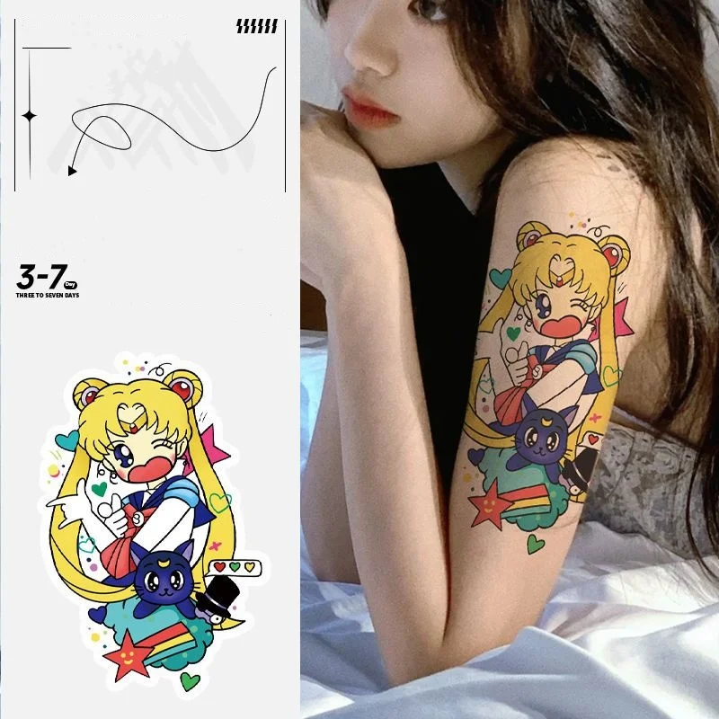 Anime Pretty Guardian Sailor Moon Kawaii Waterproof Arm Tattoo Sticker Print Couples Street Flower Arm Stickers Children's Toys