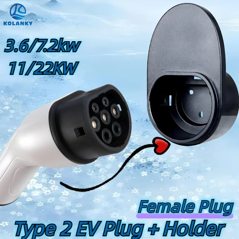 

Type 2 EVSE Female EV Charger White Plug+Holder Gun IEC 62196 Convertor 16A 32A for Electric Car Vehicle Charging Station