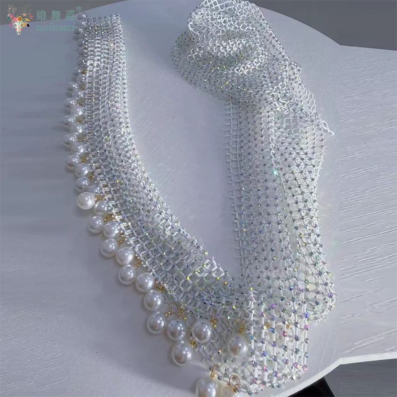 Belly Dance Performance Accessories for Women's Exquisite Pearl Mesh Diamond Waist Chain Girls' Oriental Dance Competition Belt