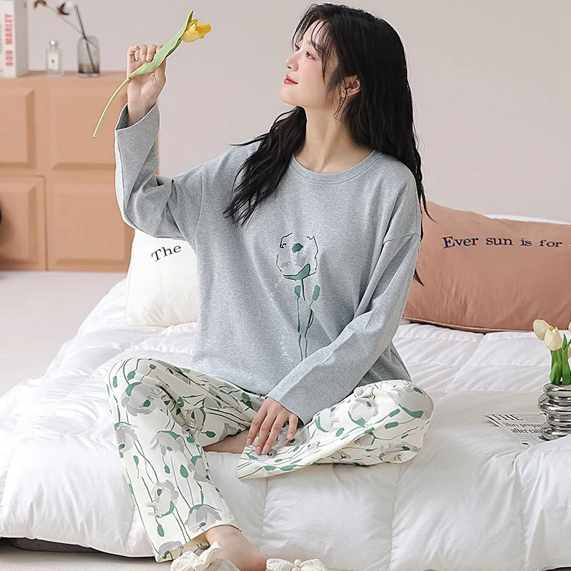 

2025 Autumn Plus Size Long Sleeve Print Pajama Sets for Women Korean Cute Sleepwear Pyjama Homewear Pijama Mujer Home Clothes