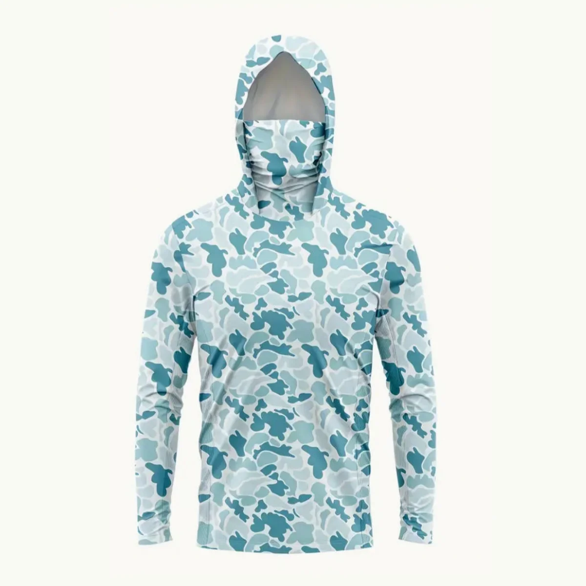 Men UPF50+ Sun Protection Fishing Hoodie With Face Mask Camo Print Quick Dry Anti‑UV Hunting Boating Long Sleeve Shirt view 5