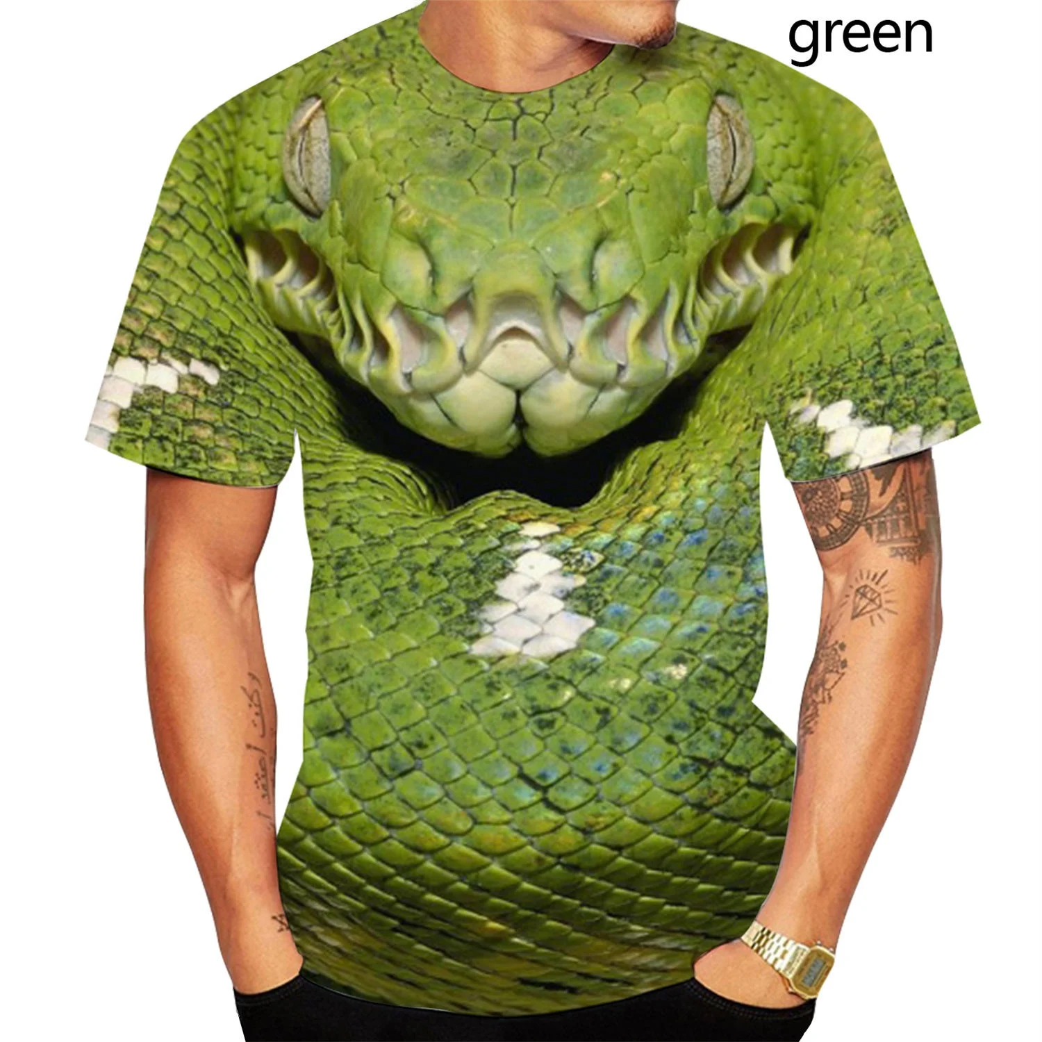 Horror Eerie Snake 3D Printing Men\'s Domineering T-shirt Fashion Novelty Short Sleeve Unisex Fun Snakeskin Cobra Tops