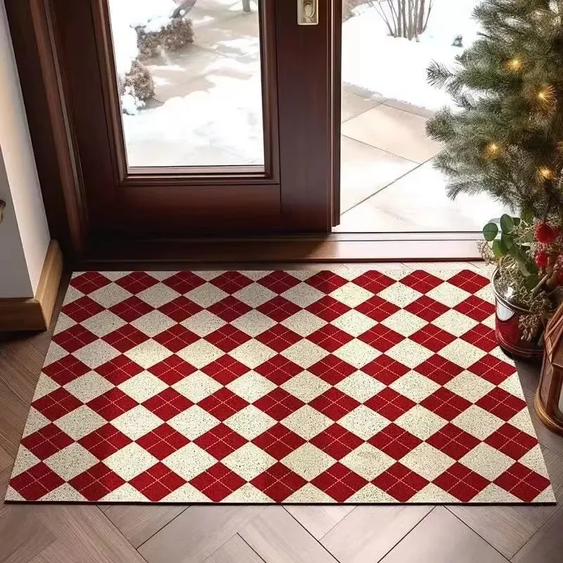 VIKAMA Christma Geometric Checkered Doormat for Entrance and Balcony—Stain-Resistant and Machine-Washable Doormat for Home Decor