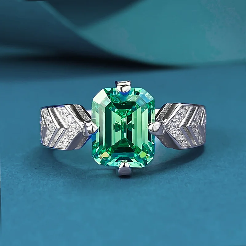

Lab Emerald Diamond Ring 100% Real 925 Sterling Silver Party Wedding Band Rings for Women Men Jewelry