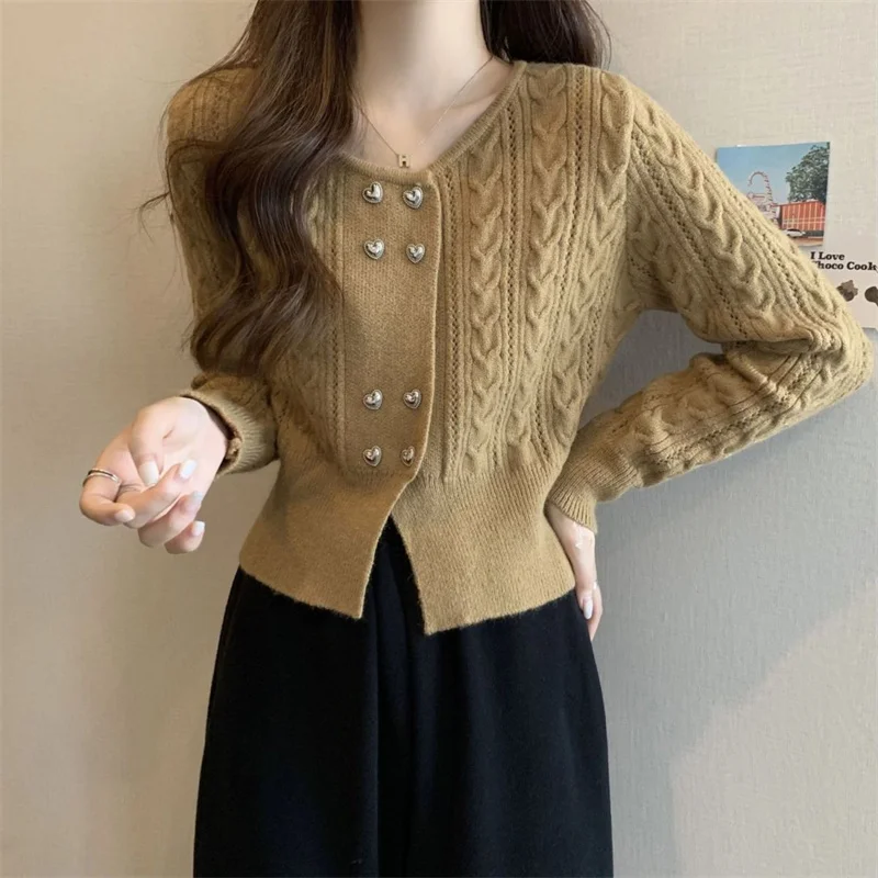 

Cardigan Knitwear Retro Twist Sweater Coat Women's Autumn and Winter new Design Sense Niche Double-breasted Knit Cardigan Top