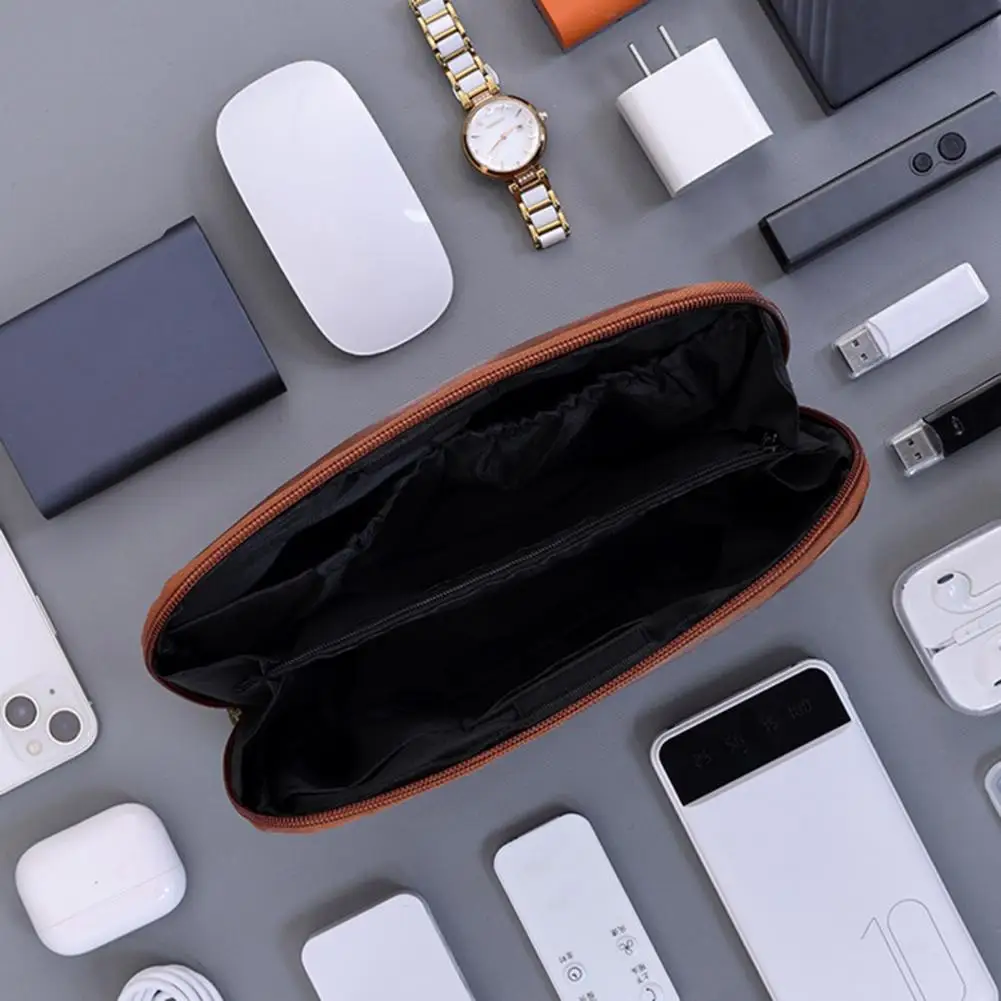 

Portable Tech Bag Waterproof Electronic Accessories Bag Multi-compartment Travel Tech Organizer Pouch Faux Leather for Cables