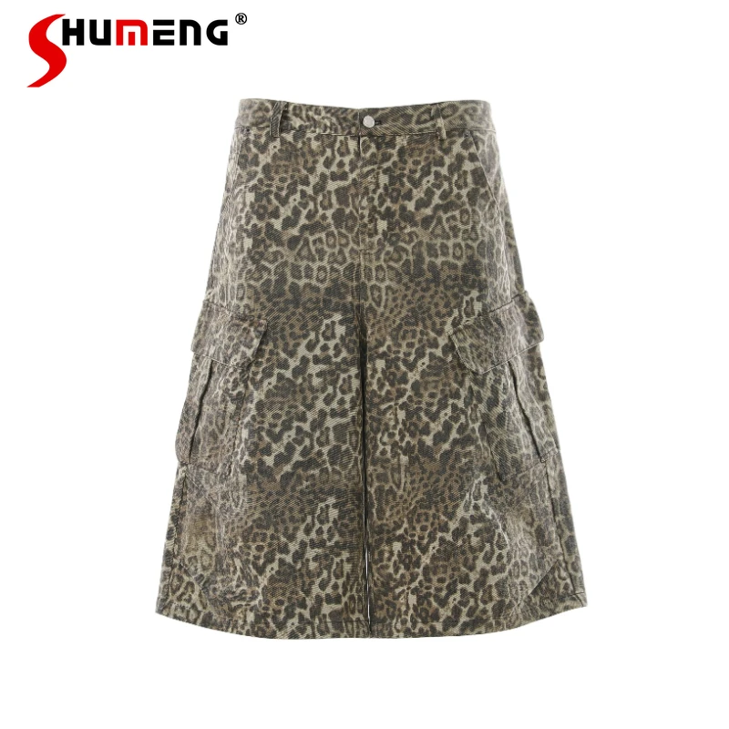 

Men's Women's 2026 Summer Fashion Short Jeans Trendy Unique Leopard Print Wide-leg Denim Cropped Pants Loose Comfort Short Pants
