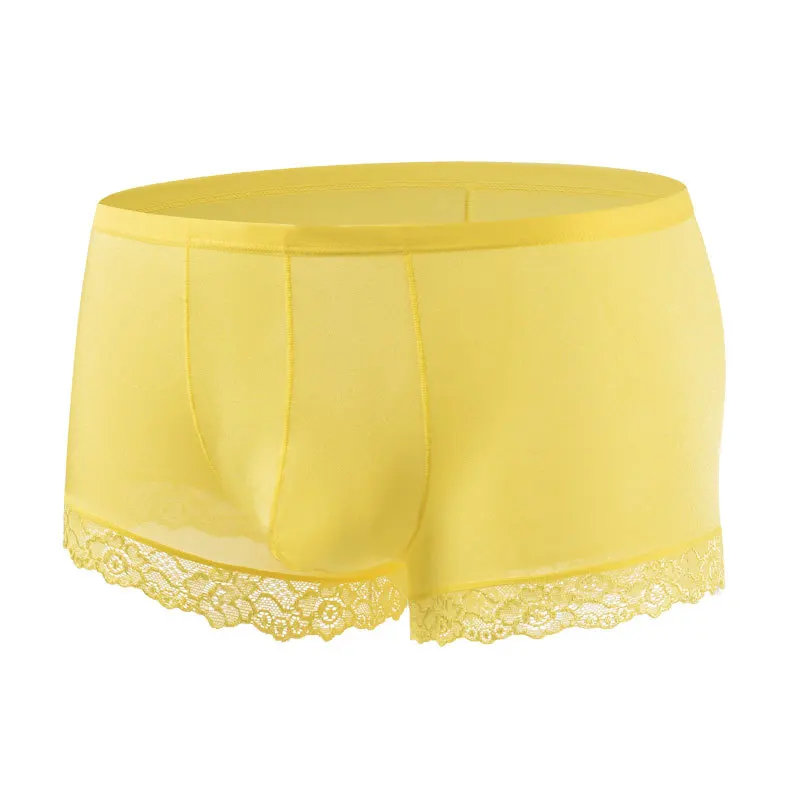 الحرير الجليد رقيقة الدانتيل رجل الملابس الداخلية بلون منتصف الخصر سراويل بوكسر سلس تنفس مثير الرجال سراويل التجفيف السريع السروال #1
