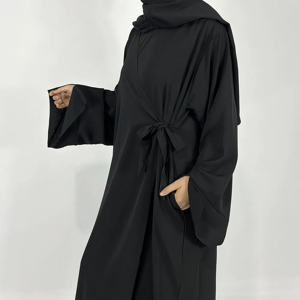 Side Wrap Abaya com Hijab para mulheres muçulmanas, bolsos laterais, vestido islâmico, alta qualidade, vestido de luxo Dubai, fabricante atacado,