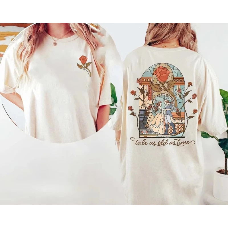 

Рубашка Disney Retro Beauty and The Beast Tale As Old As Time Рубашка Disney Belle Футболка принцессы Мужчины Женщины Хлопок Свободный топ