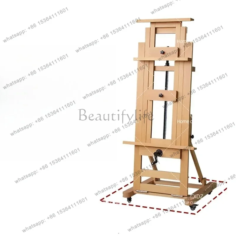 PG Beech Wood Adjustable Floor Easel Large Single Rocker Stand for Oil Painting Chinese Art Canvas Display Retro Design