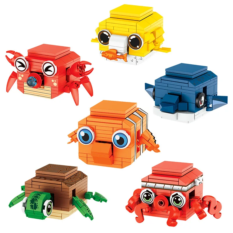 

6pcs/set Marine Life Ocean Building Blocks Shark Octopus Turtle Crab Clownfish Bricks Animal Toys For Children Gift