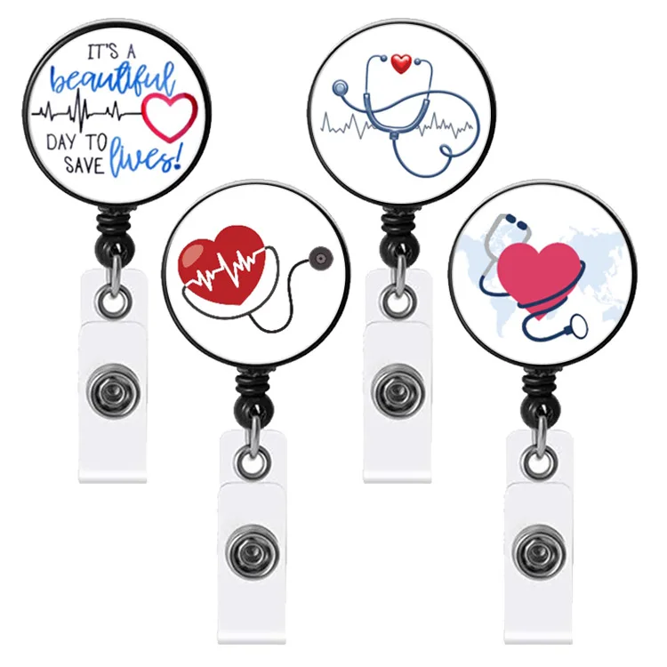 Heart Easy Pull Buckle Retractable Buckle Lanyard Work Permit ID Clip Doctor Keychains Nurse Docter Teacher Card Holder