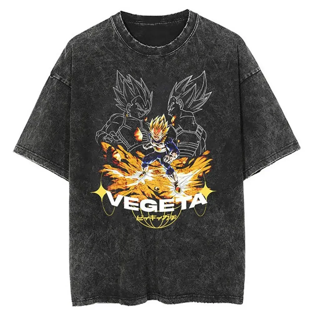

2025 Dragon Ball Black Washed T-Shirt Hip Hop Streetwear Japanese Anime Printed Casual T-Shirt Summer Short Sleeve Top T-Shirt