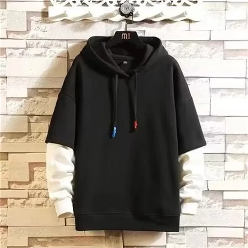 Spring Autumn Men Hooded Sweatshirts Patchwork Pullover Casual Hooded Top Korean Fashion High Street Hip Hop Male Clothes