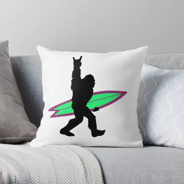 Bigfoot Holding A Surf Board Rock On T  Printing Throw Pillow Cover Bedroom Fashion Hotel Cushion Pillows not include One Side