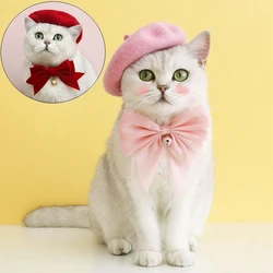 Cat Hat Headgear Fine Workmanship Cashmere Elegant Soft Pet Beret Bow Tie Collar Decoration Dogs Cap Beret For Decor New Year