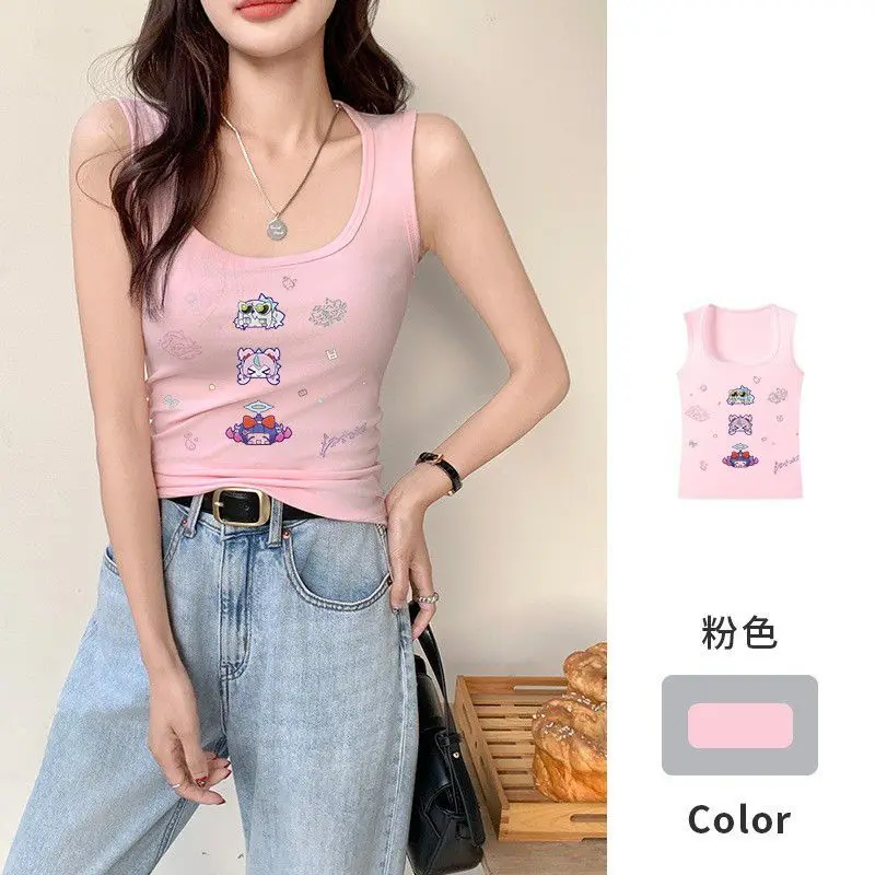 Pink Sleeveless Tank Top Women Zenless Zone Zero Sunna Cartoon Graphic Scoop Neck Slim Fit Kawaii Summer Casual Daily Wear Top