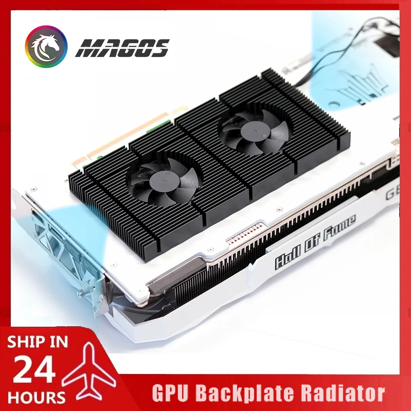 

Computer Graphics Card Memory Backplate Radiator for RTX 3080 3090 Series GPU VRAM Cooler, Aluminum Panel+Dual PWM Fan Cooler