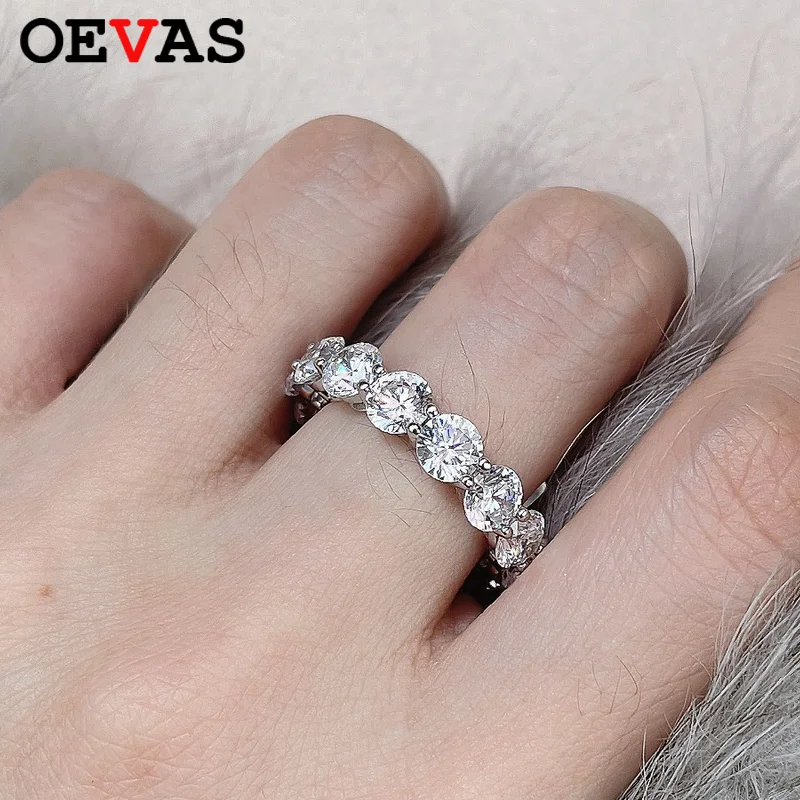 

OEVAS 100% стерлинговое серебро 925 пробы, новый ряд, кольцо с инкрустацией, простой дизайн для женщин, сверкающий высокоуглеродистый бриллиант, свадебные ювелирные украшения, подарок