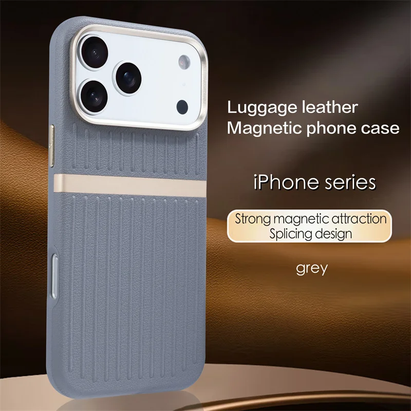 

Magnetic Luxury PU Leather For MagSafe Phone Case for iPhone 13 14 15 16 17 Pro Max Alloy Lens Wireless Charging ShockproofCover