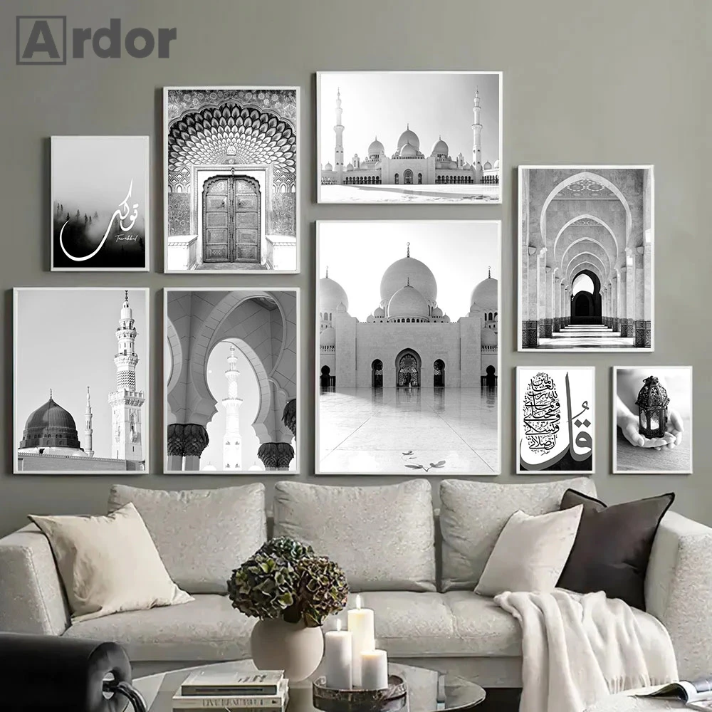 

Black And White Poster Morocco Door Wall Art Painting Islamic Architecture Art Prints Mosque Wall Pictures For Living Room Decor