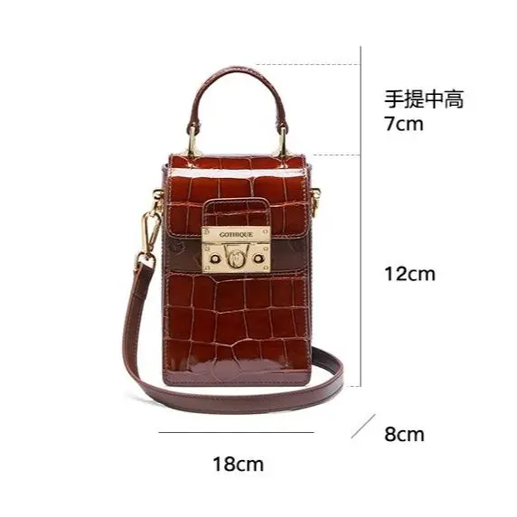 American High Gloss Crocodile Skin Women\'s Bag Lady Mobile Phone Bag 2023 New Genuine Leather Fashion Versatile Shoulder Bag 45