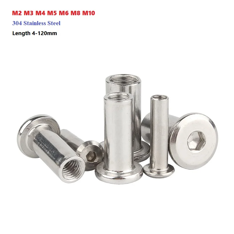 304 Stainless Steel Flat Head Chamfered Furniture Hexagonal Butt Lock Nuts Butt Plywood Screws M2 M3 M4 M5 M6 M8 M10