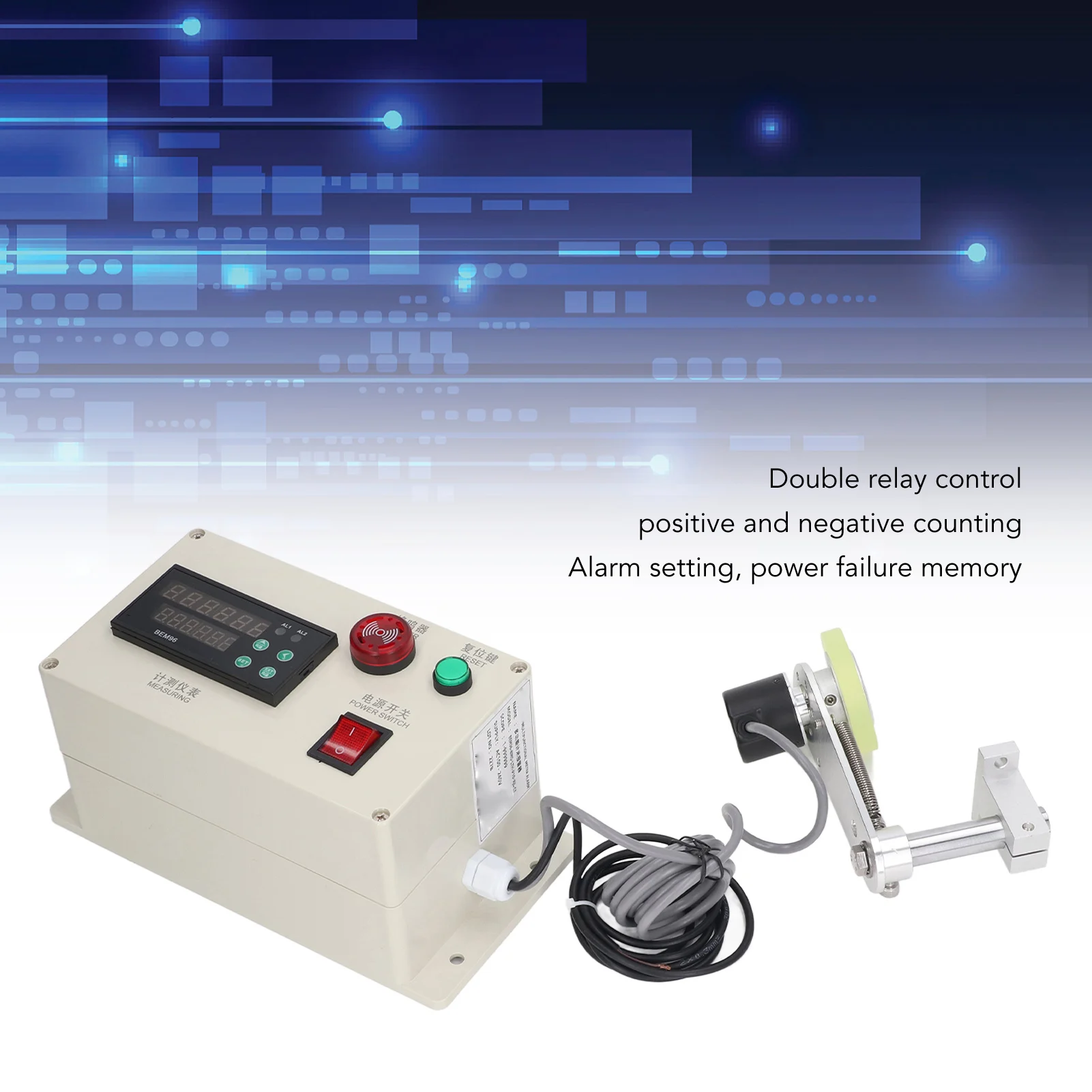 

Цифровой счетчик длины Цифровой счетчик двора с пружинным кронштейном 6-значный роликовый кабель Измеритель длины колеса AC100‐240 В