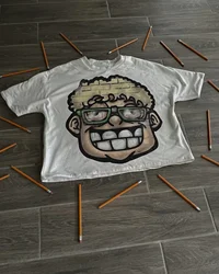 Y2k Europe and America Hip Hop Cartoon avatar Printed Oversized T-Shirt Mens and Womens Retro Street Casual Short Sleeved Tops