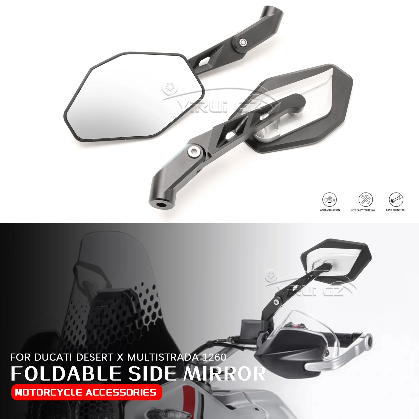 NEW Motorcycle Accessories New CNC Aluminum Foldable Rearview Mirror Adjustable Side Mirror FOR DUCATI Desert X Multistrada 1260