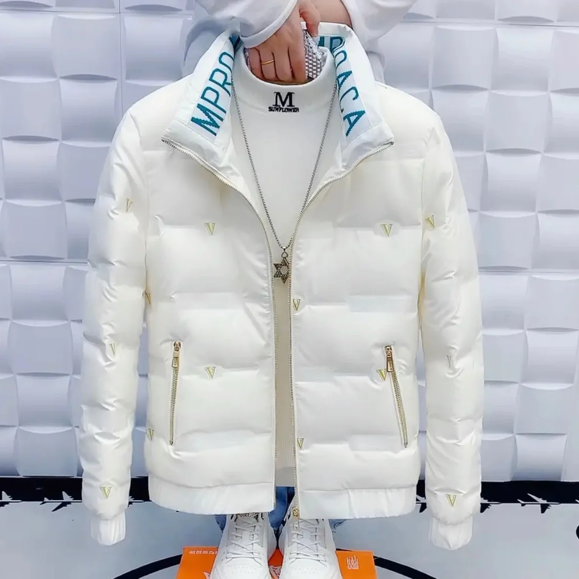 

Thickened Cotton Jacket Men's Winter New Style Korean Version Slim Fit Stand Collar down Cotton Coat Street Style Trendy