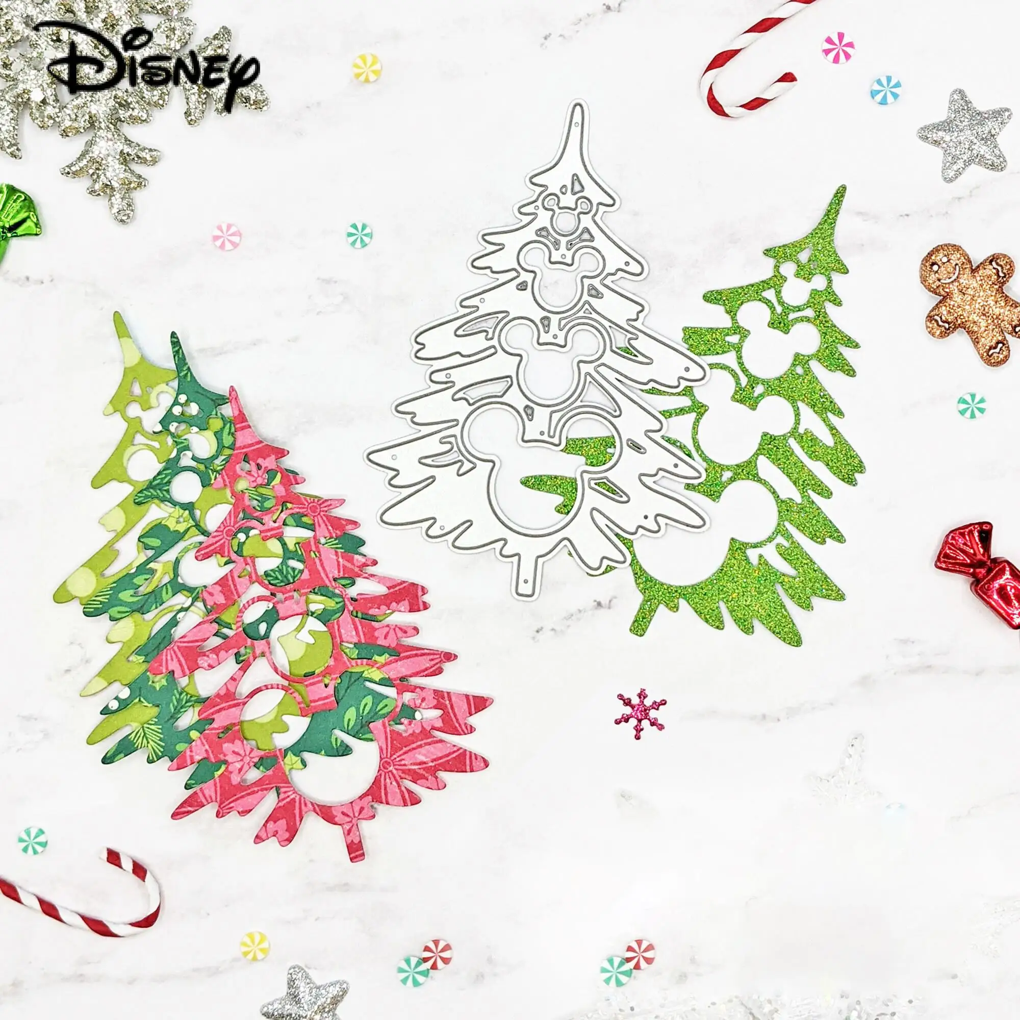 Christmas Tree Metal Cutting Dies Disney Mickey Mouse Ears Tree Diecuts for Diy Scrapbooking Album Paper Card Craft Embossing