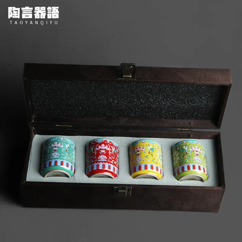 

Enamel pastel rolling porcelain four seasons straight mouth gift teacup retro pottery kung fu tea ceremony personal teacup gift