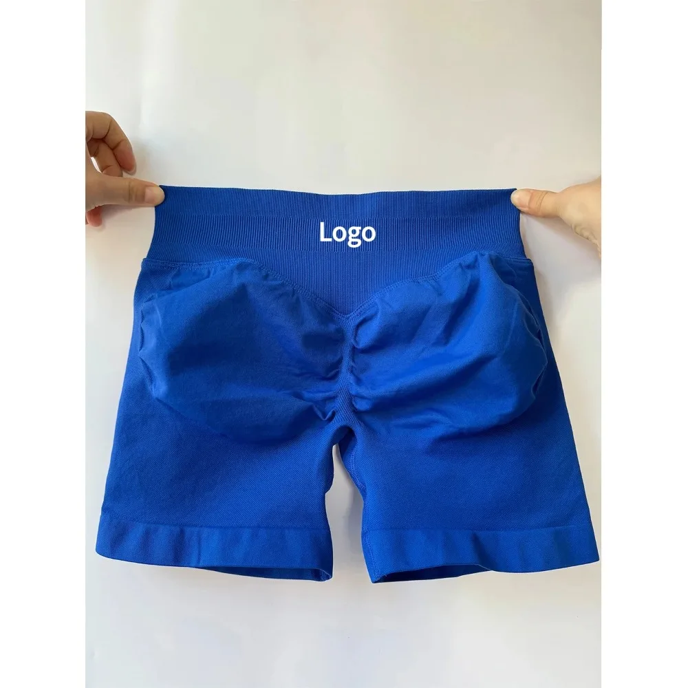 

Yoga DF Shorts Women Fitness Sports Biker 4.5" Low Ribbed With Logo Band Gym Shorts Workout Scrunch Butt Seamless Leggings