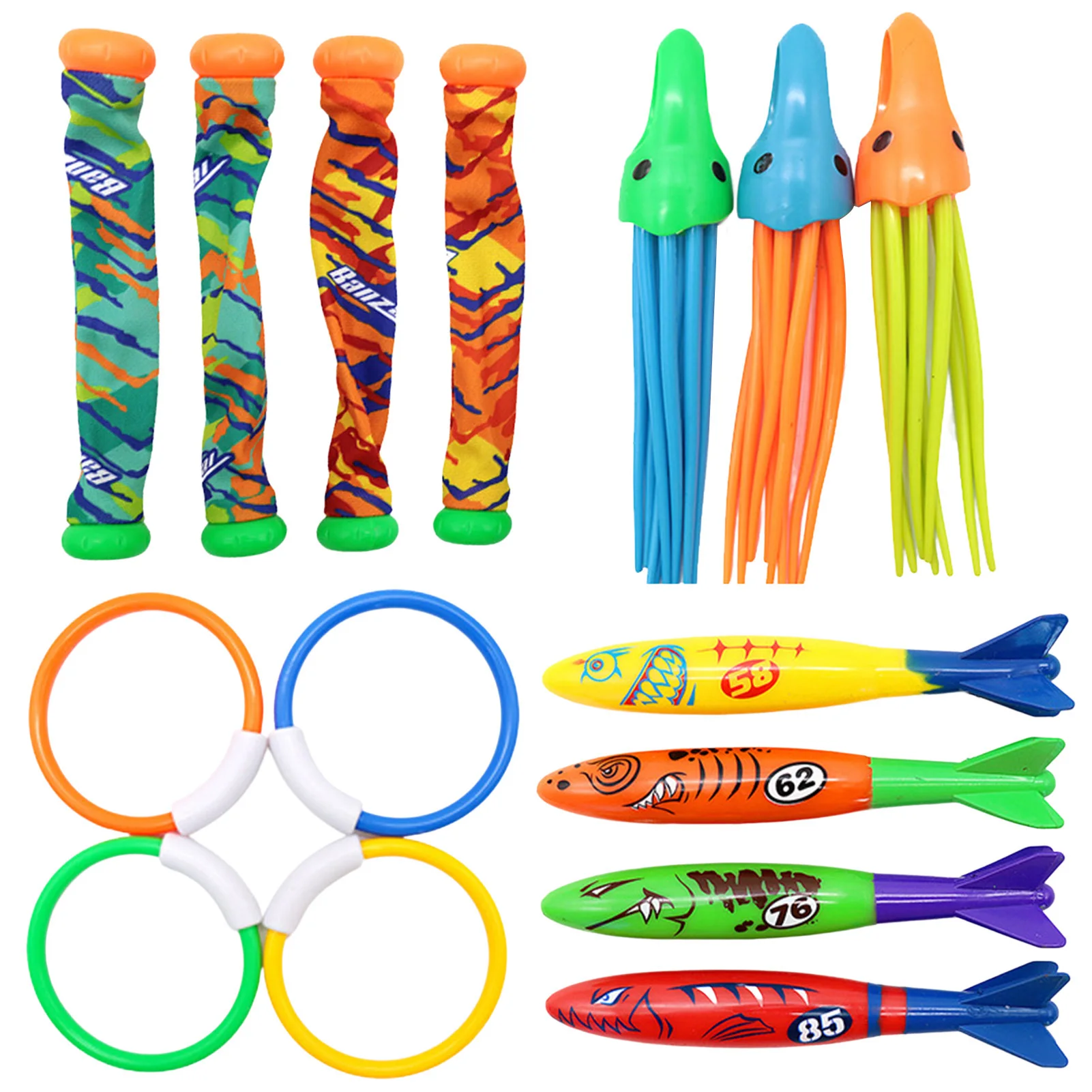 13/15/16/18/19pcs Kids Sports Pool Toys Ocean Plant Shape Diving Toys Diving Swimming Training Pool Kids Accessories