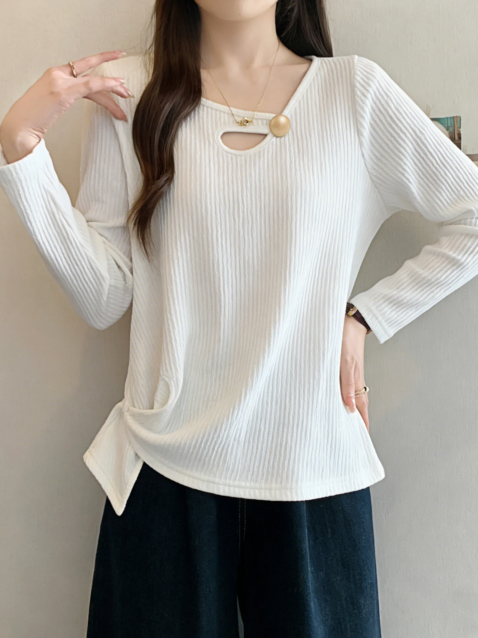 

plus Size Women's Long Sleeve T-Shirt Spring New Design Shoulder Width Regular Loose Slimming Base Layer Korean Style Top