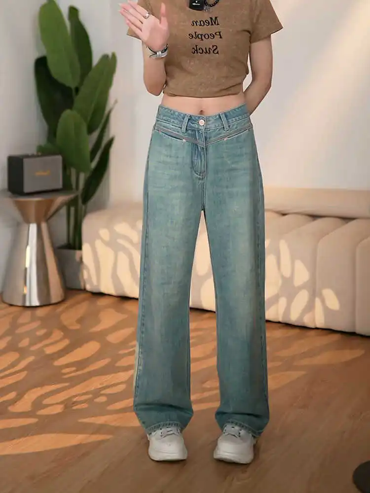 

Джинсы с высокой талией и широкими штанинами для женщин, удлиненные, прямого кроя, в пол, летние, модные, в стиле ретро