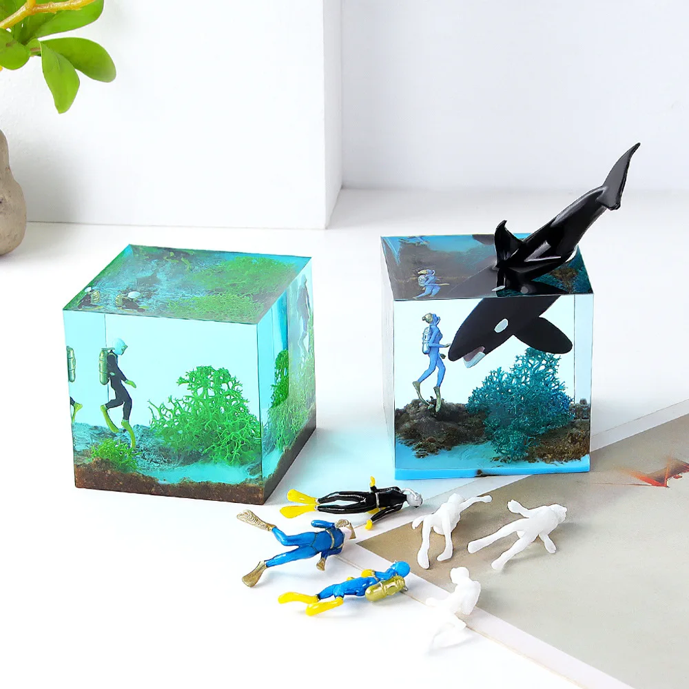 Artesanato 3d diy mini acessórios decoração mergulhador figuras de ação brinquedos resina preenchido modelo de cristal epóxi material paisagem em miniatura