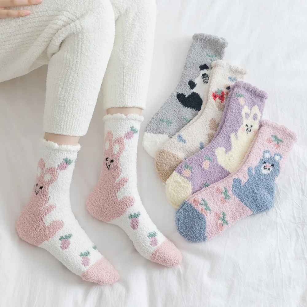 Creative Winter For Girl Rabbit Plush For Women Sleeping Socks Coral Velvet Socks Female Hosiery Middle Tube Socks Animal Socks