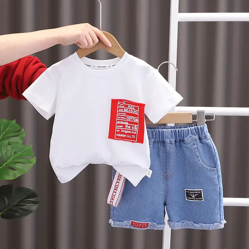 New Kids Summer Clothing Toddler Children Boy Short Sleeve Causal Letter T-shirt Pants Fashion Infant Clothes 2pcs/Set Tracksuit